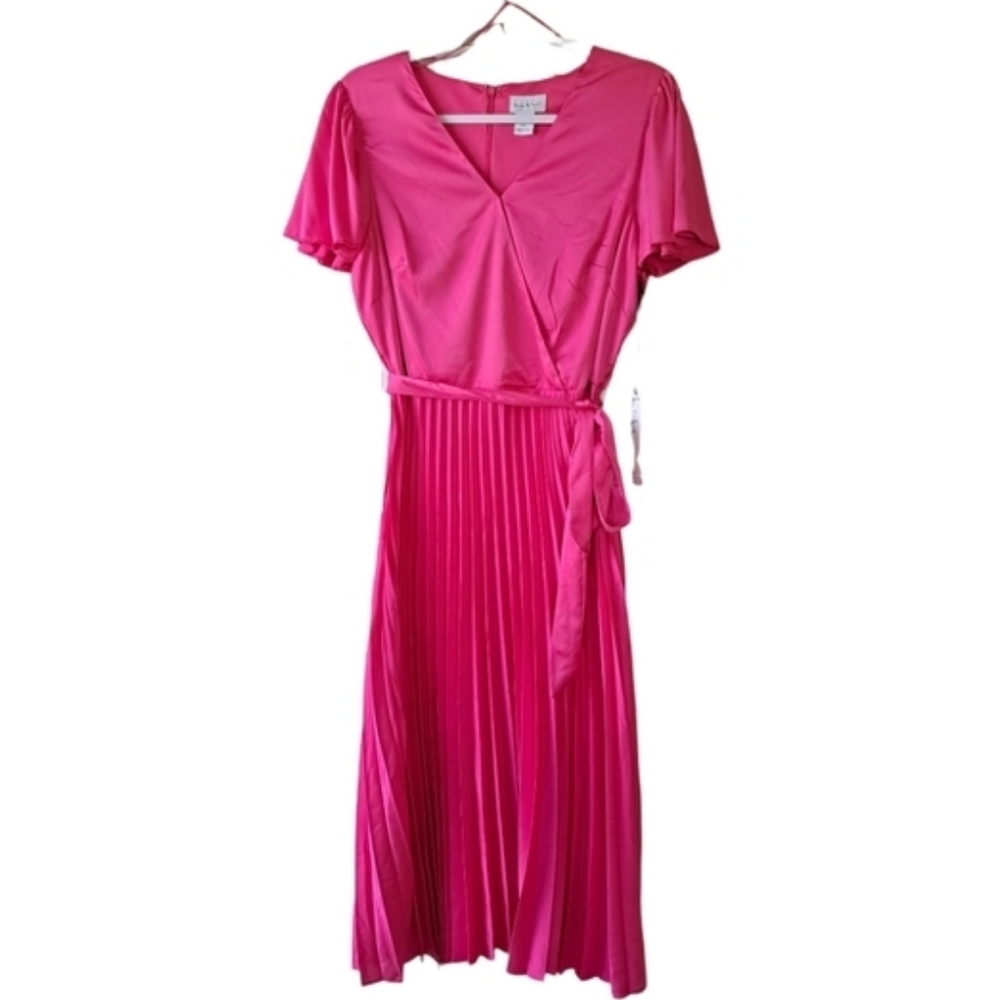 Nicole Miller Pink Satin Pleated Dress Size 12